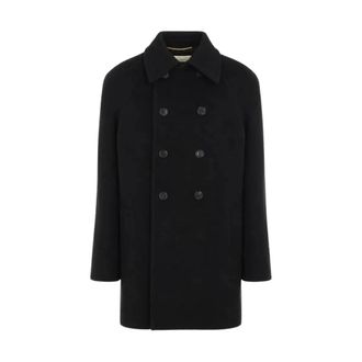 Saint Laurent Jassen, Dames, Zwart, S, Wol, Manteau Double Ouvrable