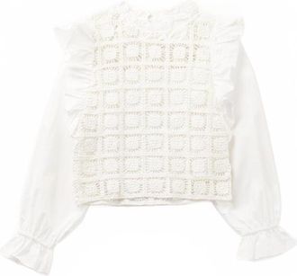 Q2 Womens Crochet Top With Ruffle Trim In White Floral