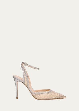 Gianvito Rossi 95mm Crystal Organza Ankle-Strap Pumps