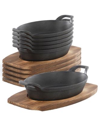 MegaChef 6Pc Mini Cast Iron Oval Pan With Wood Trivet Set