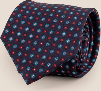 Oswin Hyde Mens Dark Navy Geometric Pattern Silk Tie