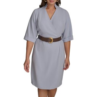 DKNY Belted Cady Sheath Dress in Glacial Blue at Nordstrom, Size 16W