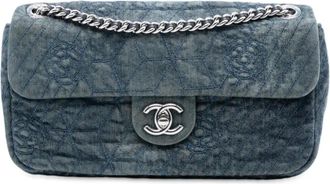 Chanel 2012 Medium Embroidered Denim Camellia Flap shoulder bag - Blu