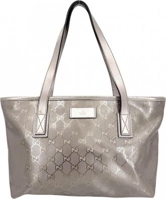 Gucci Metallic Gray Pvc Leather Handbag Tote Bag (Pre-Owned)