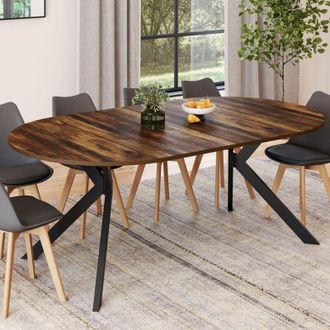 IDMarket Idmarket - Alix Mesa De Comedor Redonda Extensible 4-10 Personas Hawkins Madera Oscura Y Pata De Ara&ntilde;a Negra 110 - 200 Cm