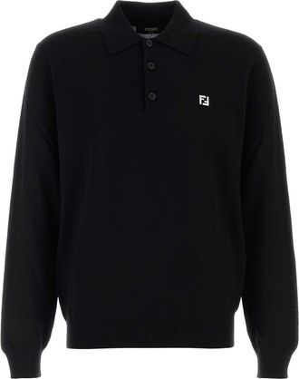Fendi Black Stretch Wool Polo Shirt