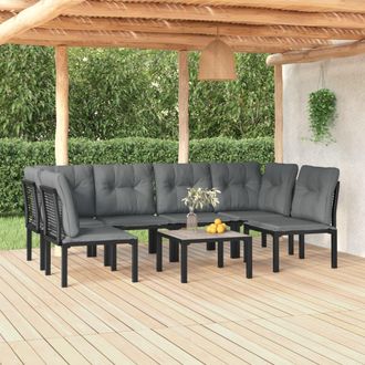 vidaXL Vidaxl - Juego De Muebles De Jard&iacute;n 7 Pzas Rat&aacute;n Sint&eacute;tico Negro Y Gris