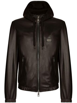 Dolce & Gabbana logo-tag hooded leather jacket - Black