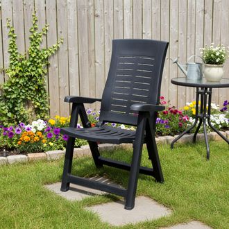 Dmora Sedia Da Esterno Rhump, Una Sedia, Schienale Reclinabile Made In Italy, Multiposizione, Nero Antracite