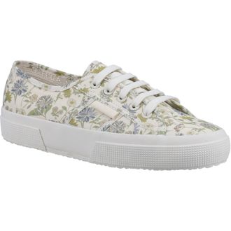 Superga 2750 Floral Print Cotton WoMens White/Floral Trainers - Green - Size UK 3.5