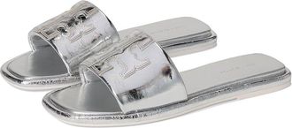 Tory Burch Double T Sport Slide Womens Shoes Silver : 5.5 M, Leather