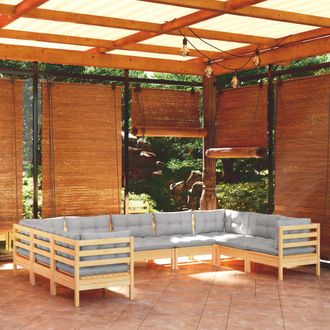 vidaXL 9 Pcs Garden Lounge Juego Con P&iacute;ldoras Grises