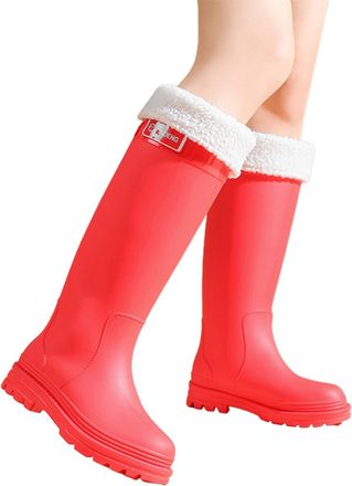 Generic Women Ankle Boots 2026 Rubber Wide Calf Rain PVC Boot Mid Height Shoes for Outdoor Gardening Work Walking (Red, 5)