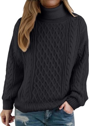 Generic Polo Neck Jumpers for Women UK Winter Warm Cable Knit Roll Neck Jumpers Turtleneck Knitted Jumper Holiday Pullover Sweaters Comfy Soft Crochet Sweater