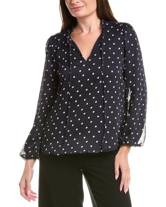 Adrianna Papell Printed Ruffle Tie Neck Chiffon Woven Top