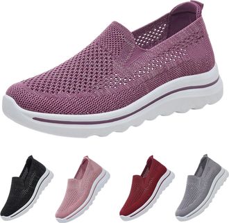 Generic Slip-On Walking Shoes for Womens Age 5.5 Casual Comfort Shoes, Woven Lightweight Breathable Mesh Sneakers with Soft Sole, Arch Support, Ladies Non Sli
