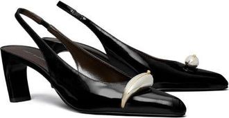 Tory Burch Pierced XL Slingback Pump in Perfect Black /Silver at Nordstrom, Size 5.5