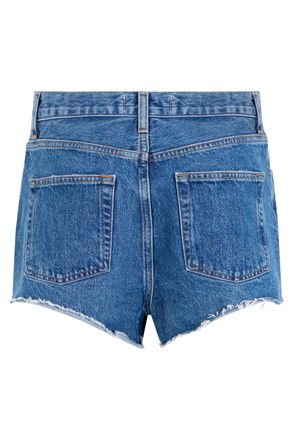 A Gold E Frayed-Hem Cotton Denim Shorts - Blue