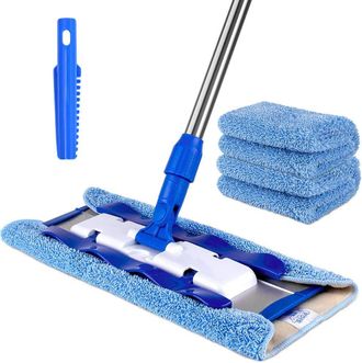 OEM Fregona Plana Profesional Con Mango De Acero Inoxidable Y Pa&ntilde;o De Microfibra En Oferta. Incluye 3 Pa&ntilde;os De Microfibra Reutilizables Y Un Peine De Micr