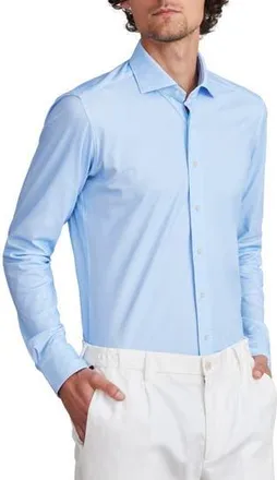 Emanuel Berg 4Flex Stretch Modern Fit Light Blue Knit Dress Shirt in Light Blue Pastel at Nordstrom Rack, Size Large