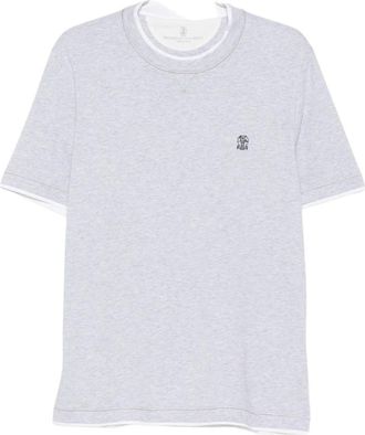 Brunello Cucinelli T-shirt met ronde hals - Heren - Tops - Grijs - Maat: 2XL Katoen