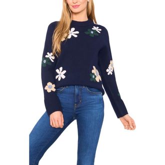 CeCe by Cynthia Steffe Floral Crewneck Sweater in Classic Navy at Nordstrom Rack, Size X-Large