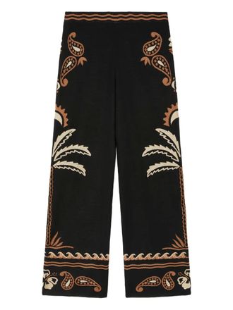 Alanui Glimpse Of Eden palm-tree paisley trousers - women - Virgin Wool/Silk - M - Brown