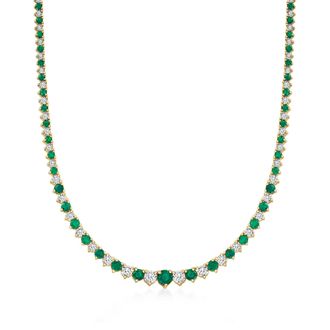 Ross-Simons Emerald and Diamond Tennis Necklace in 18kt Gold Over Sterling
