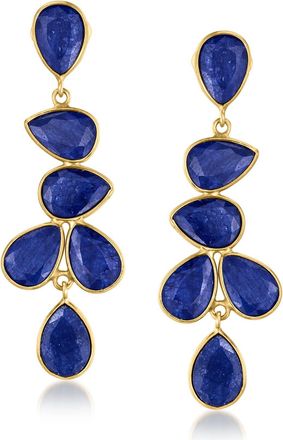 Ross-Simons Sapphire Drop Earrings in 18kt Gold Over Sterling