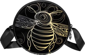 Generic Circle Crossbody Bag for Women, Honey Bee Small Sling Bag Daypack with Zipper Adjustable Shoulder Straps Casual Ladies Girls Round Purse