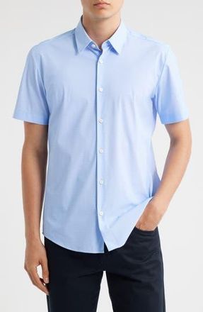 BOSS Roan Kent Geo Print Short Sleeve Performance Button-Up Shirt in Open Blue at Nordstrom Rack, Size Xx-Large
