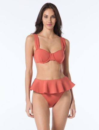Vince Camuto Scuba Knit Underwire Bra Swim Top in Cinnabar at Nordstrom, Size Large