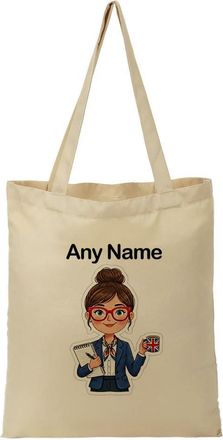 Unigift Personalised Gift - Boss Lady in Specs Tote Shopping Bag Business Women Admins (Office Queen Design) Custom Name - Female Entrepreneur Manager