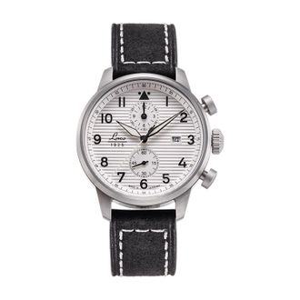 Laco VICTORIA HYDE Mens Big Pilot Watch Vintage Chronograph Aviator with Dial Analogue Display and Leather Strap - Dark Grey - One Size