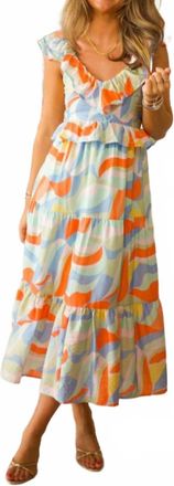 THML Clothing Abstract Print Maxi Dress In Blue/orange Multi