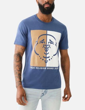 True Religion Mens True Religion 108323 Mens Graphic T Shirts Logo Crew Neck Half Sleeve Cotton Tee - Matte Navy - Size: 36