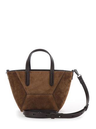 Brunello Cucinelli Womens Mini Bag Duo Brown Suede Leather