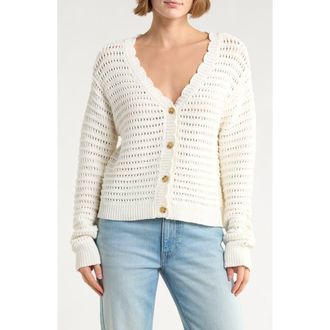 Lucky Brand Scallop Pointelle Cardigan in Tofu at Nordstrom Rack, Size X-Large
