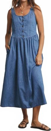 Wishlist Cotton Button Up Midi Dress In Dark Denim