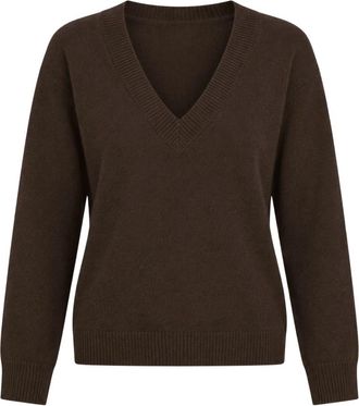 Akep Jersey de punto con cuello en V bordado - Knitwear - Mujer - Marr&oacute;n - XL