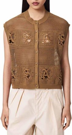 AllSaints Kyra Open Stitch Sweater Vest in Pinto Brown at Nordstrom, Size X-Small