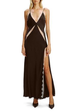 Bardot Orada Lace Inset Maxi Slipdress in Black at Nordstrom, Size 6