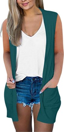 Generic Ladies Summer Cardigans, Sleeveless Cardigans For Women Uk, Comfortable Plain Open Front Jackets, Lightweight Breathable Knitwear With Pockets, Supers