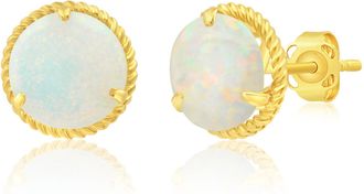 MAX + STONE 14k Yellow or White Gold 8mm Roped Halo Gemstone Round Stud Earrings