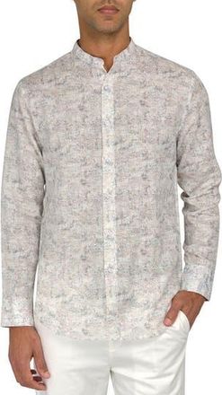 Brooklyn Brigade Abstract Leaves Mandarin Collar Linen Blend Shirt in Beige at Nordstrom Rack, Size Xx-Large