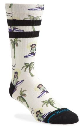Stance Surfin Monkey Crew Socks in White at Nordstrom, Size Large