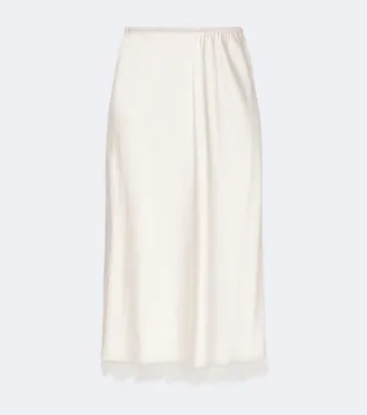 Vince Lace-trimmed satin midi skirt