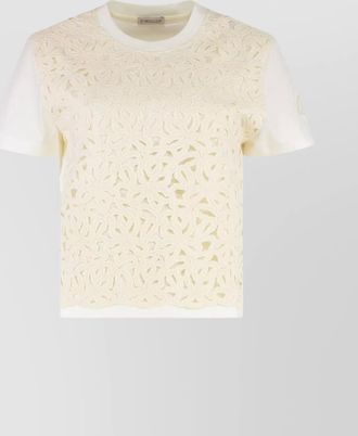 Moncler lace overlay cropped cotton crew-neck t-shirt