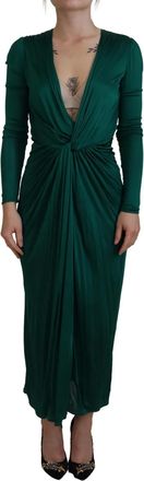 Dolce & Gabbana Dark Green Viscose Long Sleeve Midi Womens Dress (Pre-Owned)