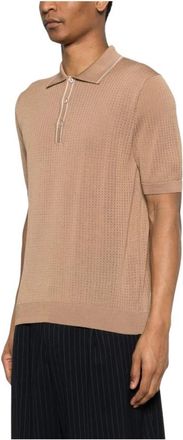 Tagliatore Pointelle Gebreide Polo - Heren - Ronde hals truien - Bruin - 2XL - Katoen - Truien & Vesten
